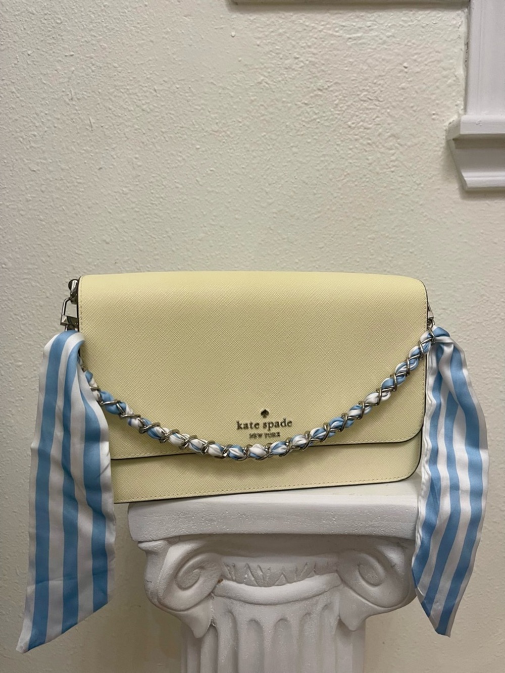Bag Charm: Blue & White Striped Scarf Chain Bag Handle